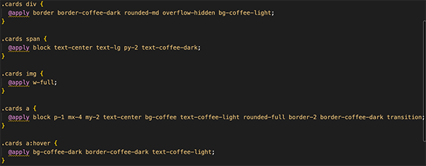 HTML using Tailwind utility classes and a reusable card class