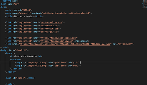 The nearly empty index.html container used before JavaScript renders the poster cards