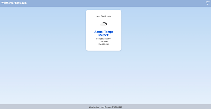 Mobile view of the weather app responsive layout
